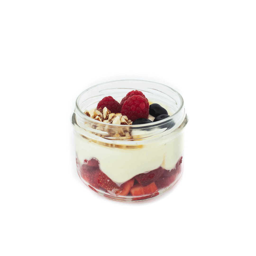 Mascarpone de Fruta e Praliné de Amêndoa, frasco visto de frente